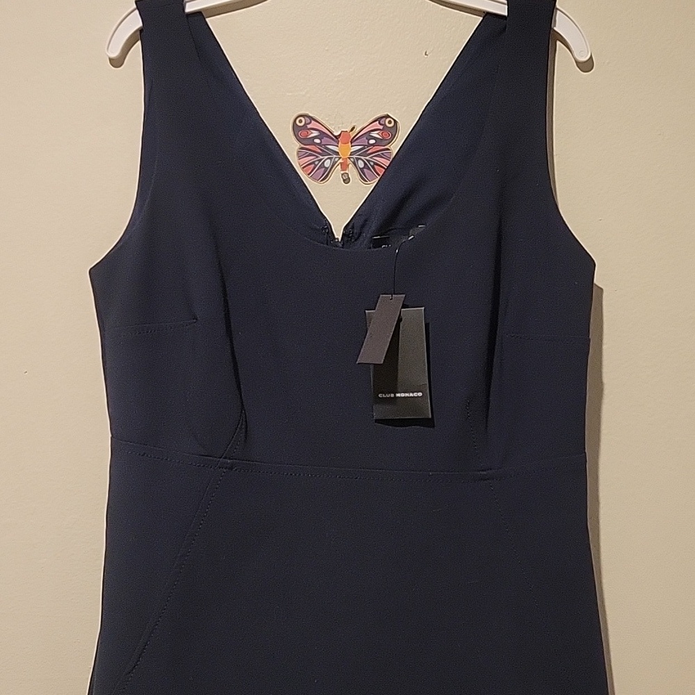 ❤️ NWT! CLUB MONACO BUTTON BACK VENT NAVY BLUE SHEATH DRESS, 2 - Picture 7 of 14